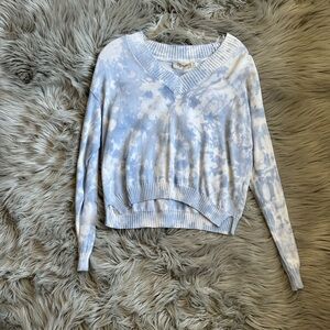 RD Style Light Blue & White Tie-Dye V-Neck Sweater